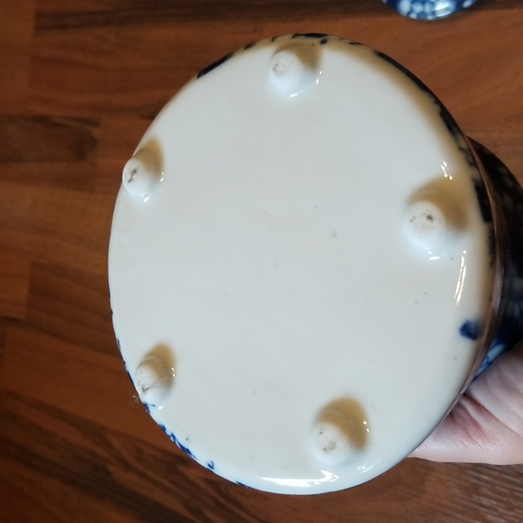 Blue & White Floral Calico Print Porcelain Covered Dish Pottery Jar Vessel - Picture 5 of 12